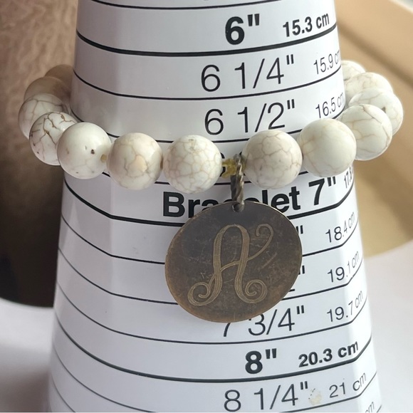 Gemstone bead elastic bracelet w/ A initial charm jewelry - Picture 12 of 16